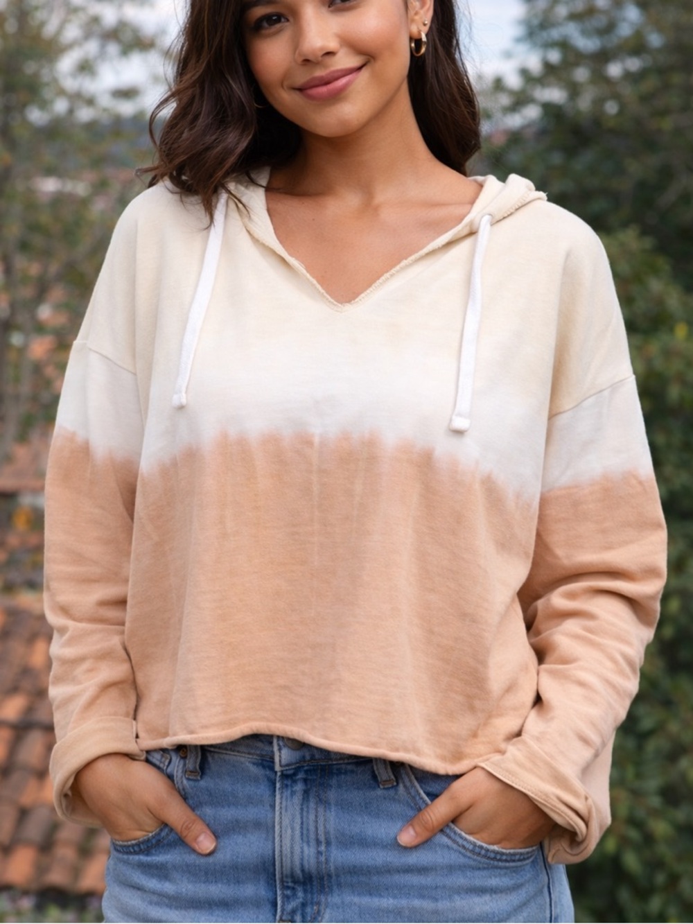 GAP -Cream and Brown Ombre Hoodie Size Medium
